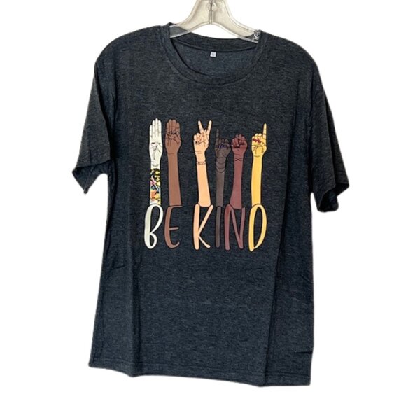 NWOT Ladies T-shirt Sign Language "Be Kind".  Gray. Size X Large.  ASL - Picture 1 of 7